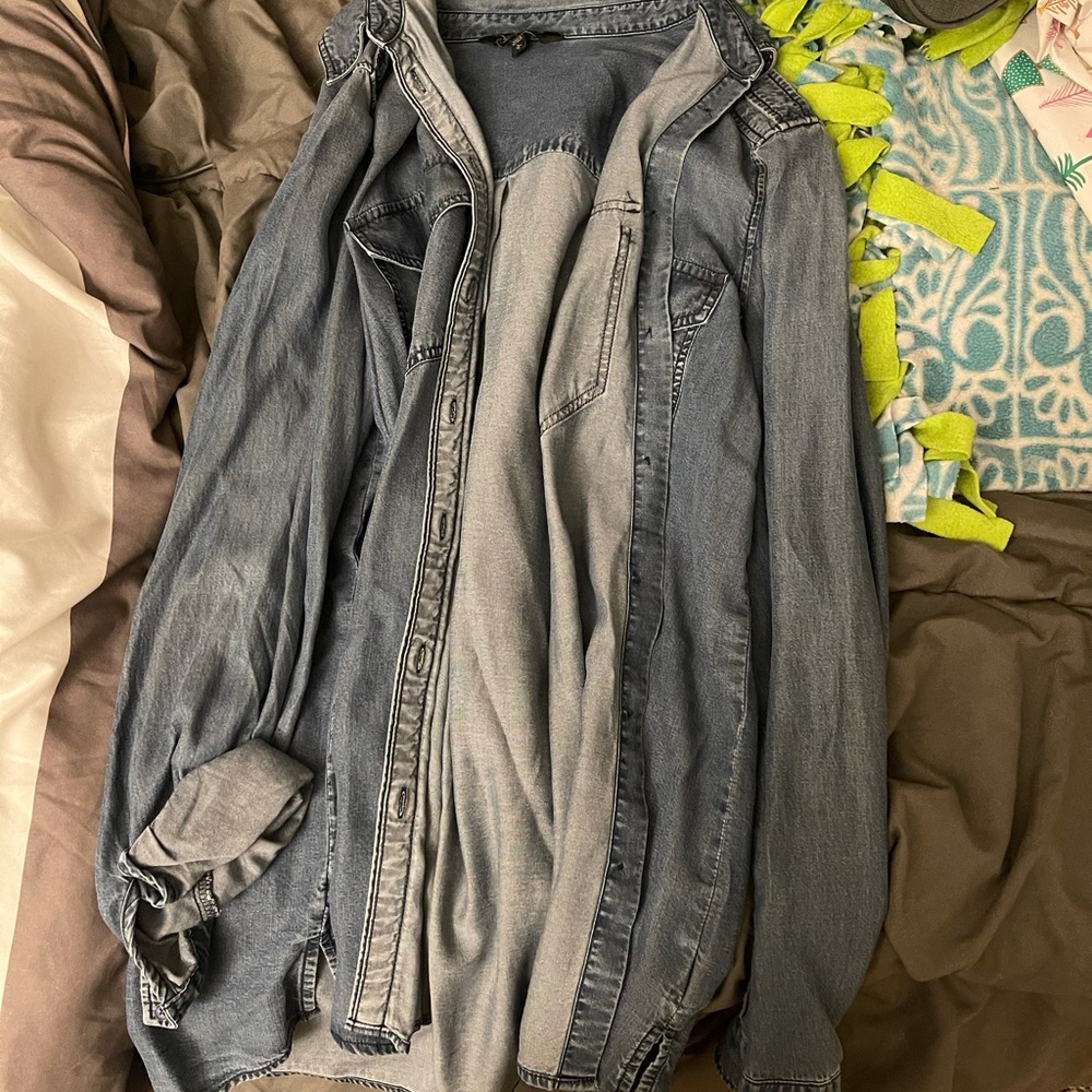 dark jean over shirt